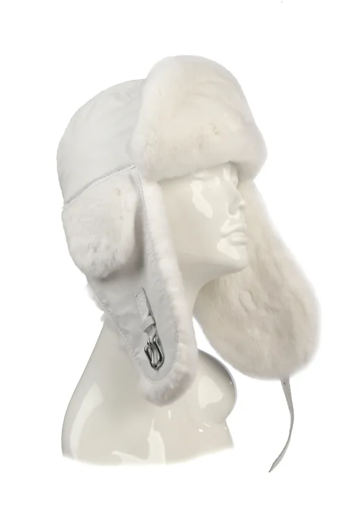 White Rex Rabbit fur hat - Aviator | Fur hats | BILODEAU Canada