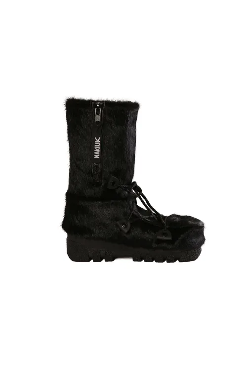 Black Cow fur boots short haire - Side zipper - Standard Nakiuk | Women/Men | BILODEAU Canada