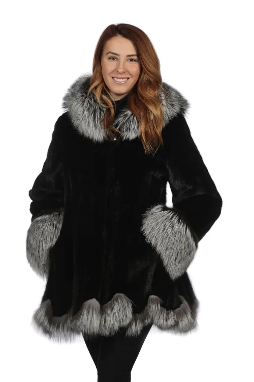 Manteau Megan - Vison noir & Renard Argenté | Manteaux d'hiver pour femme - Manteaux de fourrure | BILODEAU Canada