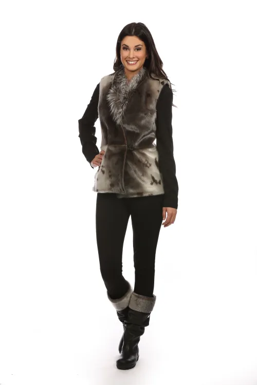 VEST WOMEN NATURAL SEAL AND SILVER FOX | Women winter coats - Fur coats | BILODEAU Canada
