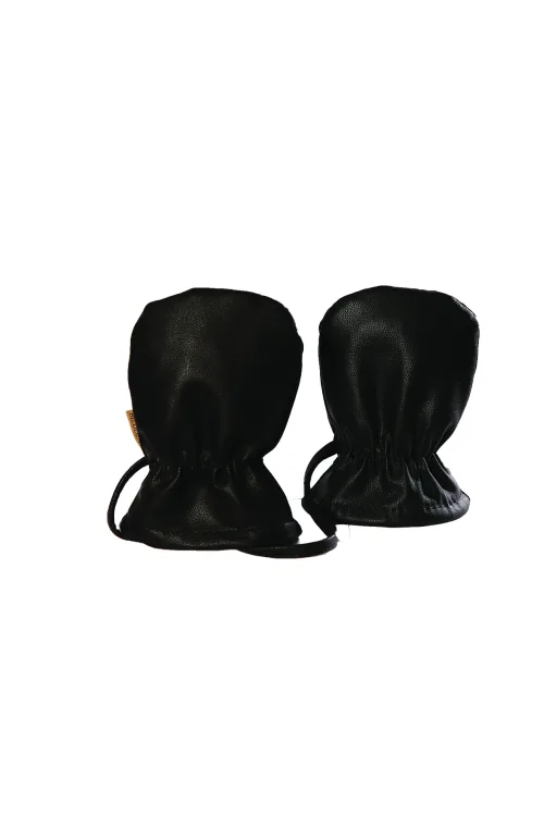 Black leather and sheared Beaver fur baby mittens | Babies | BILODEAU Canada