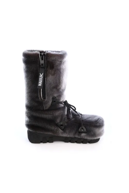 Bottes en fourrure de Loup Marin graphite - Zip coté - Nakiuk régulière | Femmes/Hommes | BILODEAU Canada