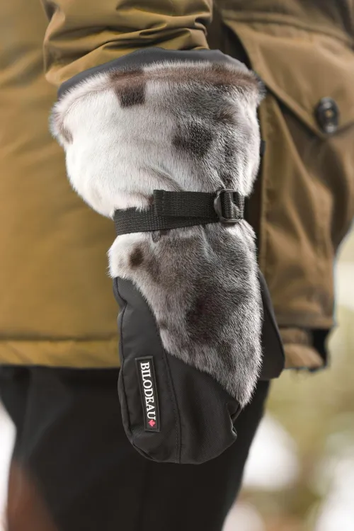 Natural seal fur & nylon sports mittens - long | Fur mittens - Long mittens | BILODEAU Canada