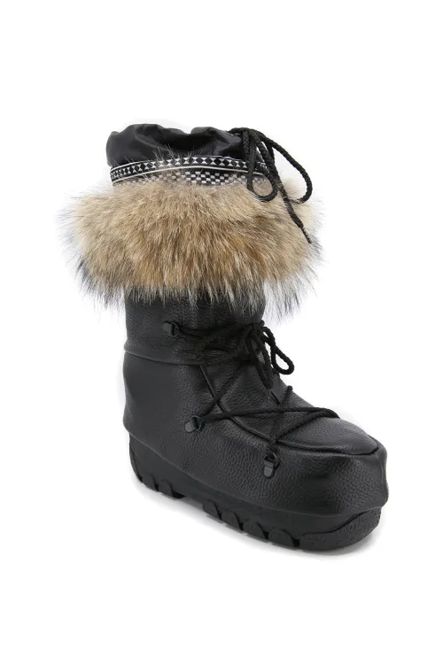Black leather with coyote - Mukluks | Winter boots - Snow boots | BILODEAU Canada