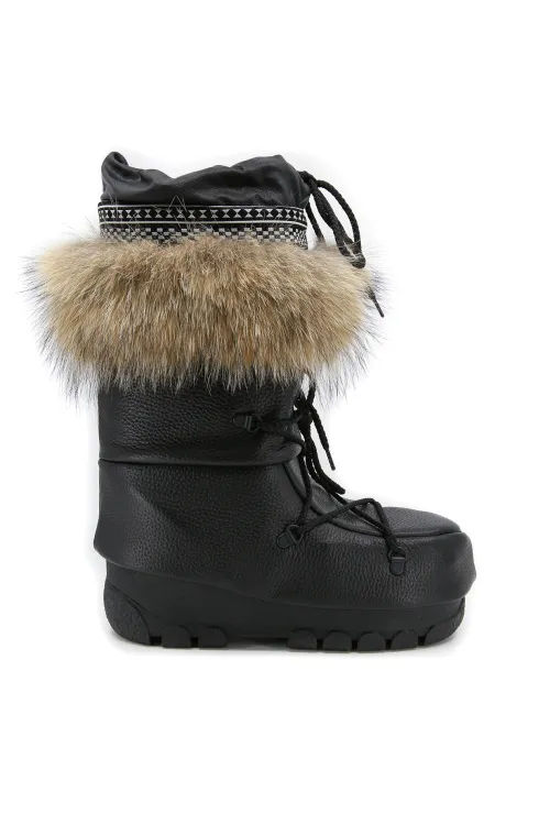 Black leather with coyote - Mukluks | Winter boots - Snow boots | BILODEAU Canada