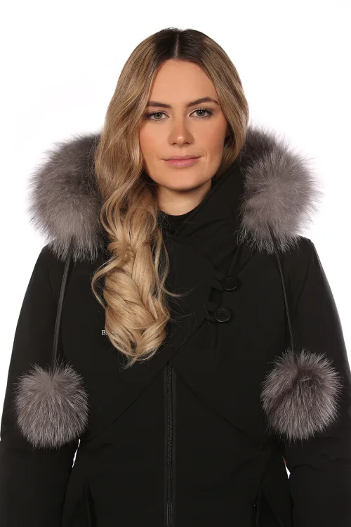 Bande pompons en fourrure de Renard Indigo (28 PO) | Cols de fourrure | BILODEAU Canada