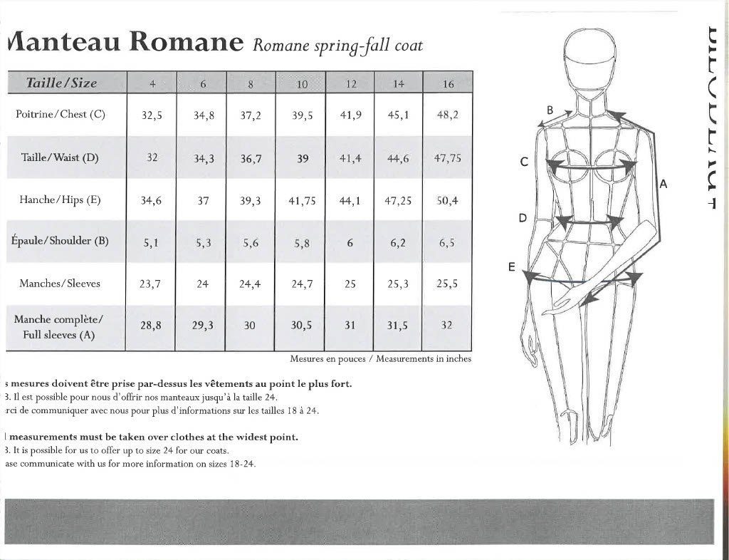 Size guide for Romane - Mid-season coat
