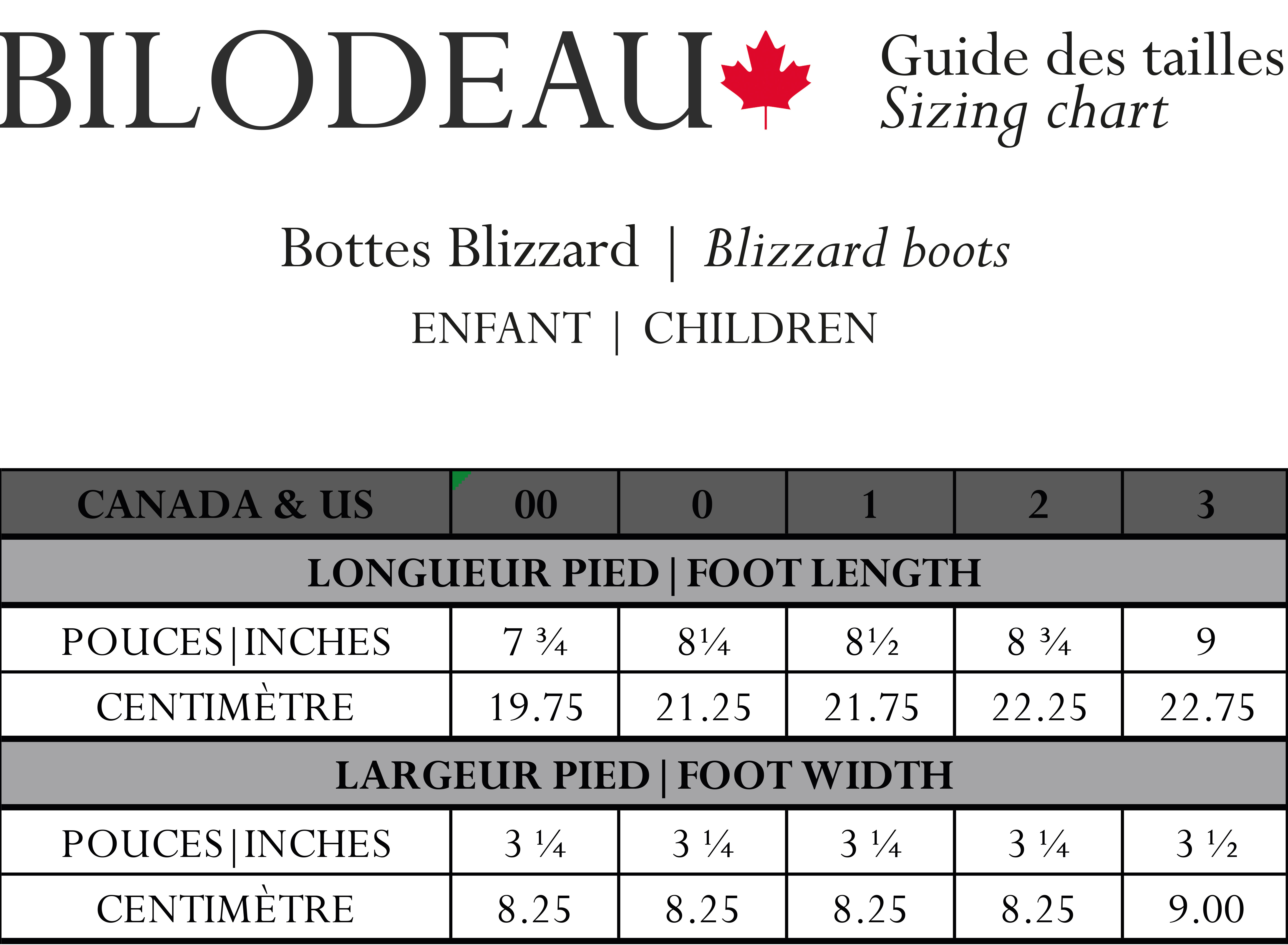 Size guide for Black Seal fur children boots - Blizzard