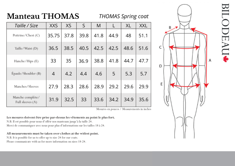 Guide des tailles pour Thomas - Manteau d'automne