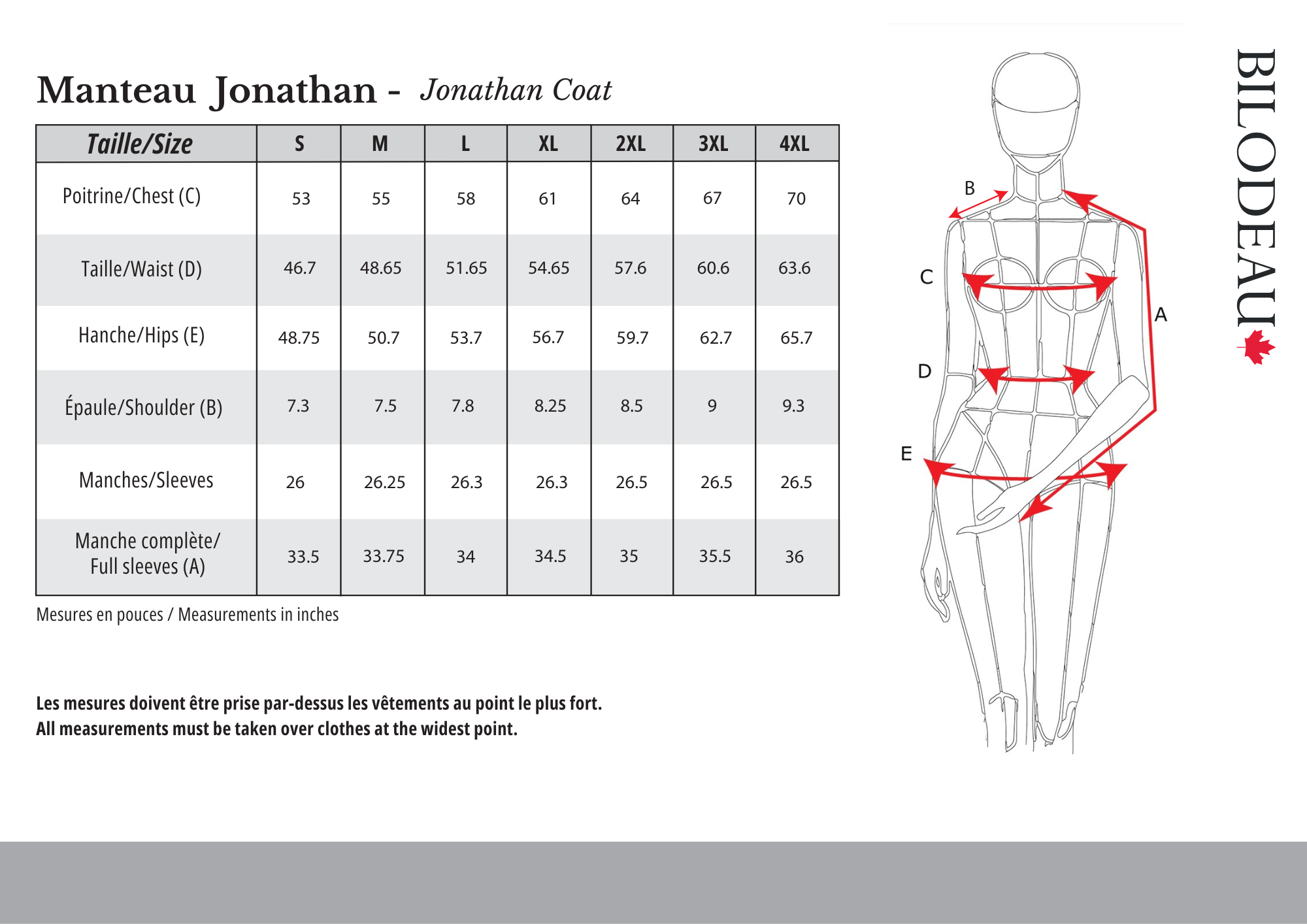 Size guide for *New* - Jonathan winter coat